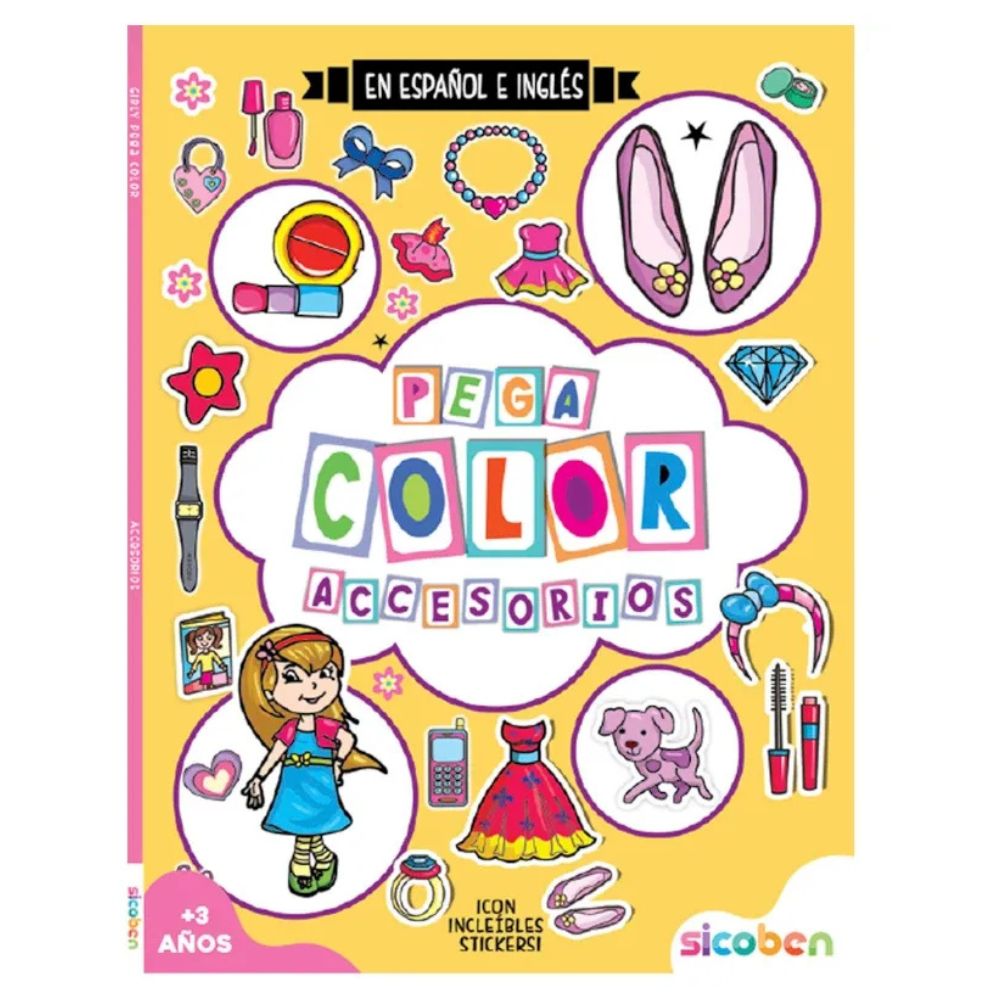 Libro Para Niños Pega Color Girly De Accesorios Español/Inglés 3+