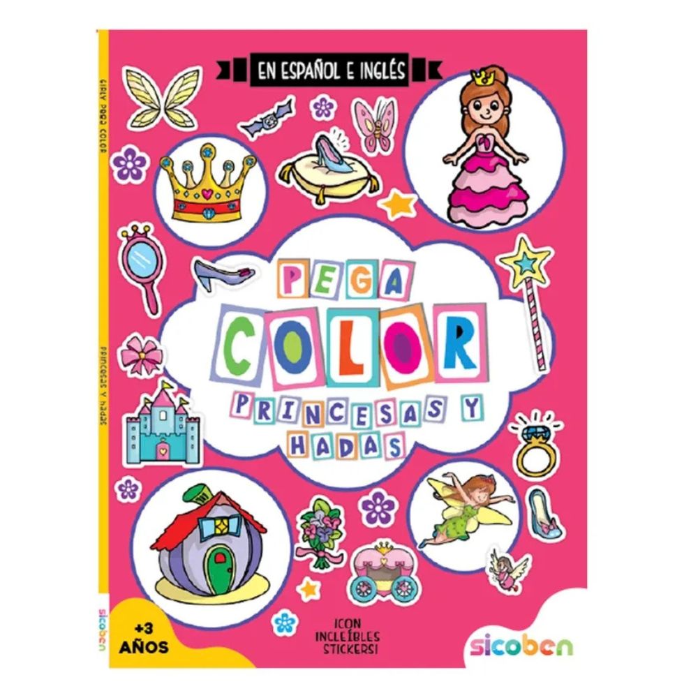 Libro Para Niños Pega Color Girly De Hadas Español/Inglés 3+