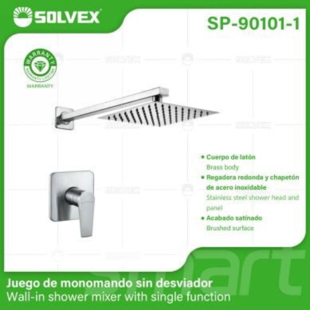 Solvex Juego De Ducha Cuadrada Satinada Con Grifo Monomando Cuadrado De 8"
