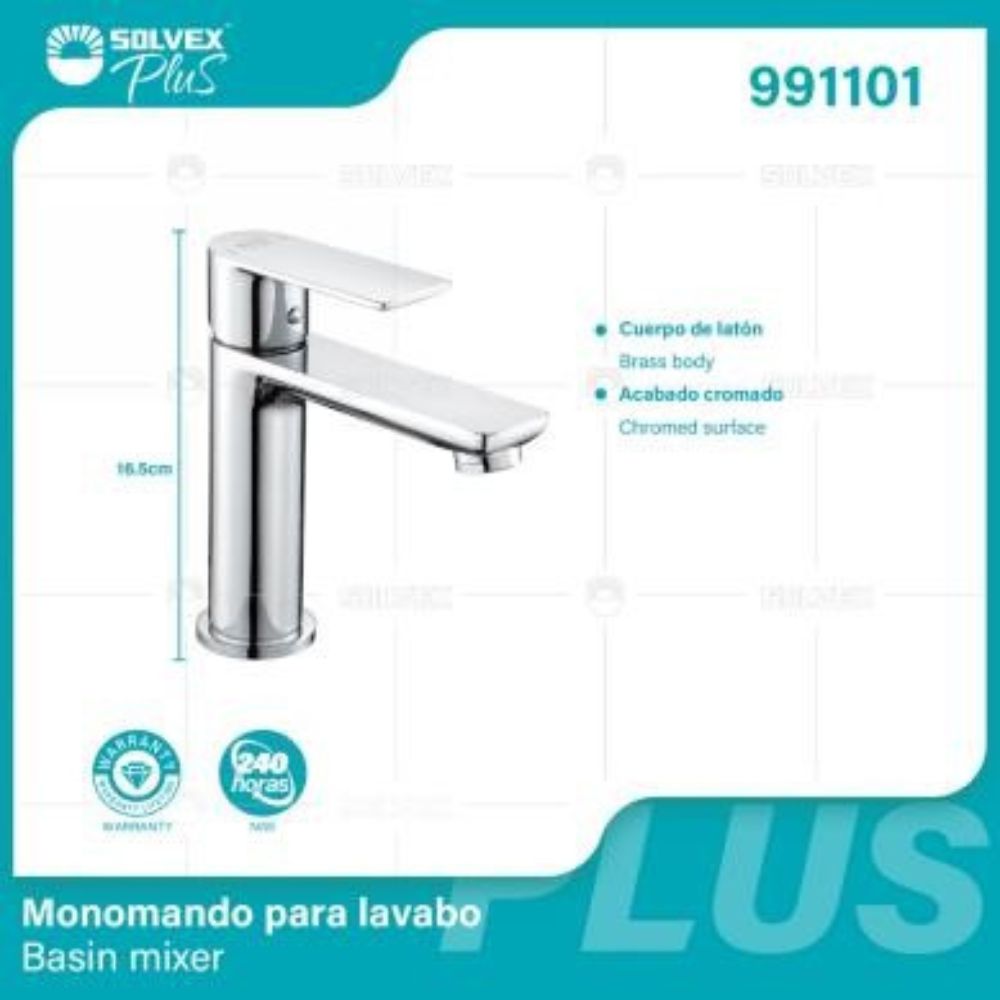 Solvex Plus Grifería Cromada Monomando Para Lavamanos 16,5cm