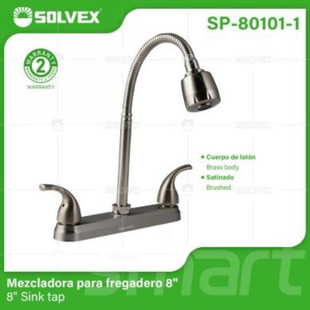 Solvex Smart Grifo Satinado Para Fregadero De Latón Cuello Flexible De 8" 2 Funciones