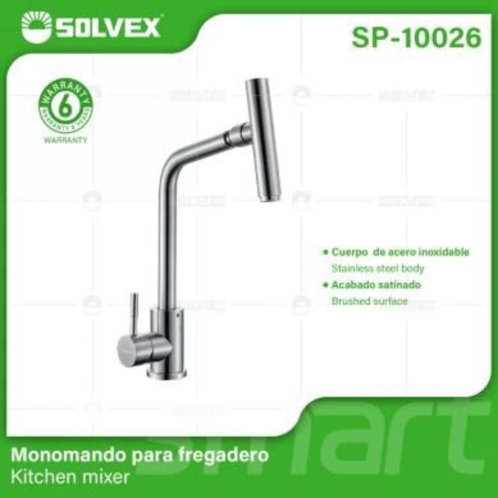 Solvex Smart Grifería Satinada Monomando Para Fregadero Cuello Recto Con Boquilla Giratoria Cilíndrica