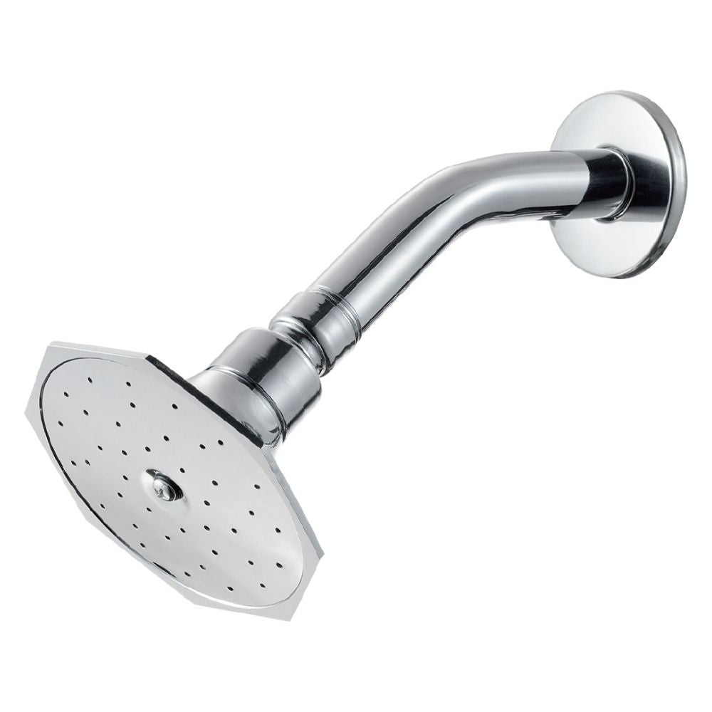 Solvex Juego De Ducha Cromada De Zinc Cabezal Octagonal 3½" Con Flujo Ajustable Brazo De Metal 16cm
