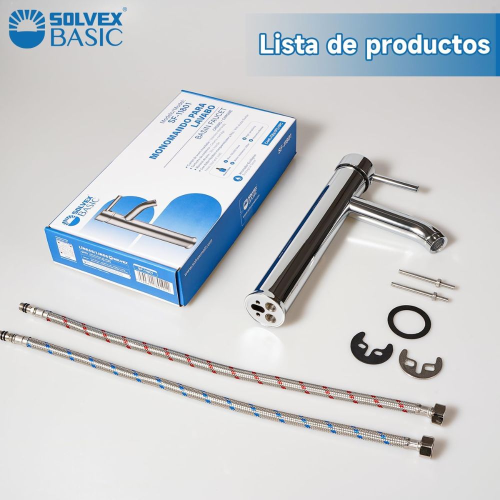 Solvex Basic Grifería Cromada Monomando De Acero Inoxidable Para Lavamanos Mango Tipo Palanca De Zinc 29Cm