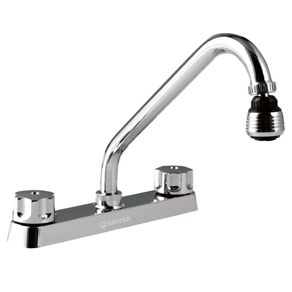 Solvex Smart Grifo Cromado Para Fregadero De Zinc De 8" Cuello Alto Giratorio 360° Manijas Ergonómicas Giro Completo De Plástico