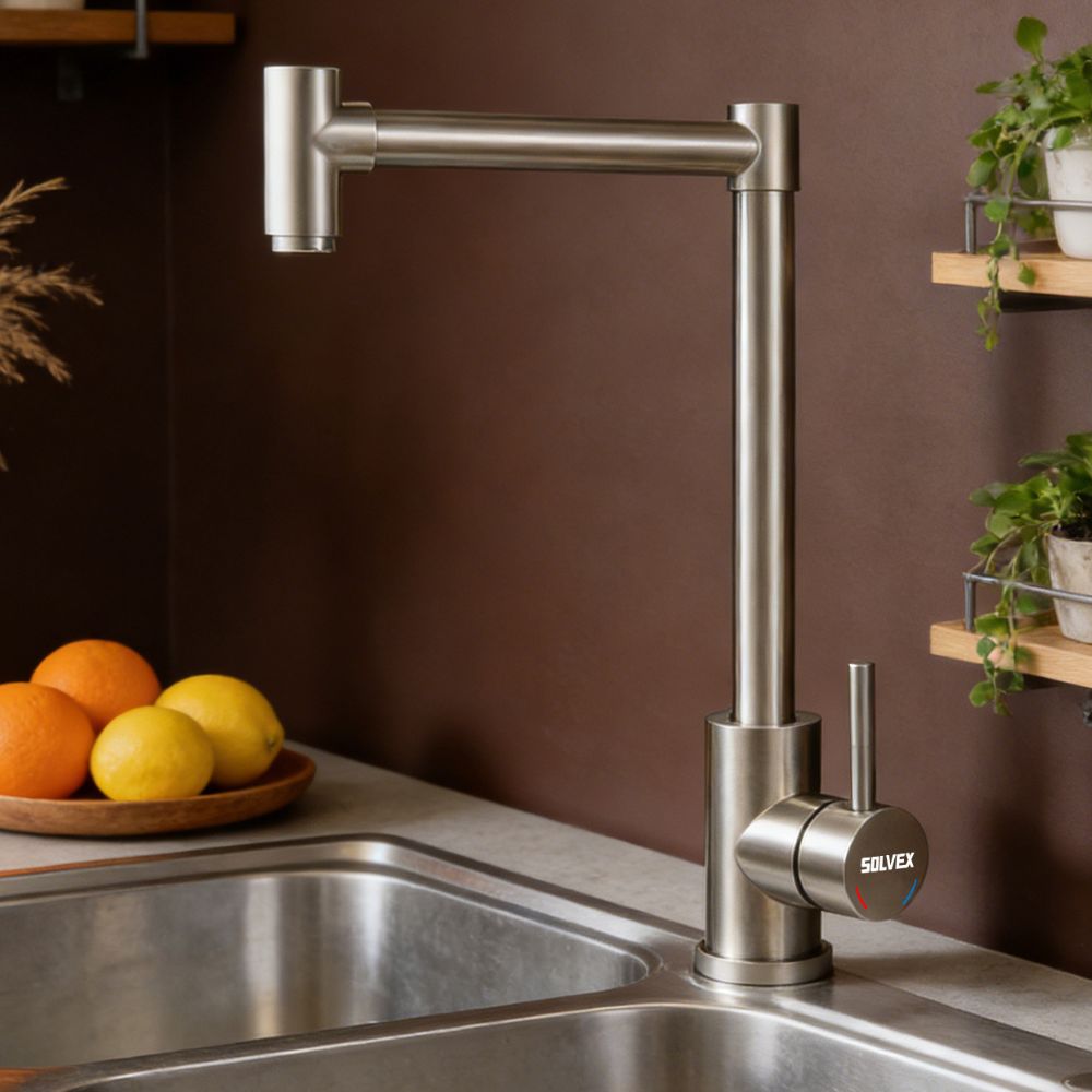 Solvex Smart Grifería Satinada Monomando Para Fregadero Cuello Recto Con Ángulo De 90°