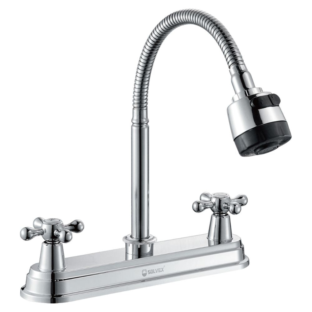 Solvex Smart Grifo Cromado Para Fregadero De Acero Inoxidable Cuello Flexible De 8" 2 Funciones
