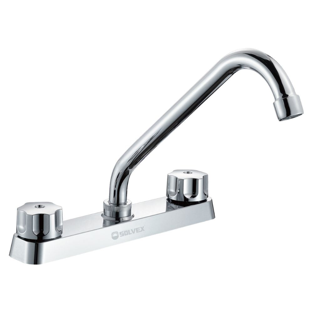 Solvex Smart Grifo Cromado Para Fregadero De Zinc Cuello Cuadrado De 8" Manijas Ergonómicas Giro Completo De Plástico