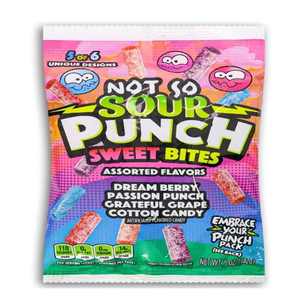 Sour Punch Sweet Bites Dream Berry Passion Punch Grateful Grape Cotton Candy 105 grs