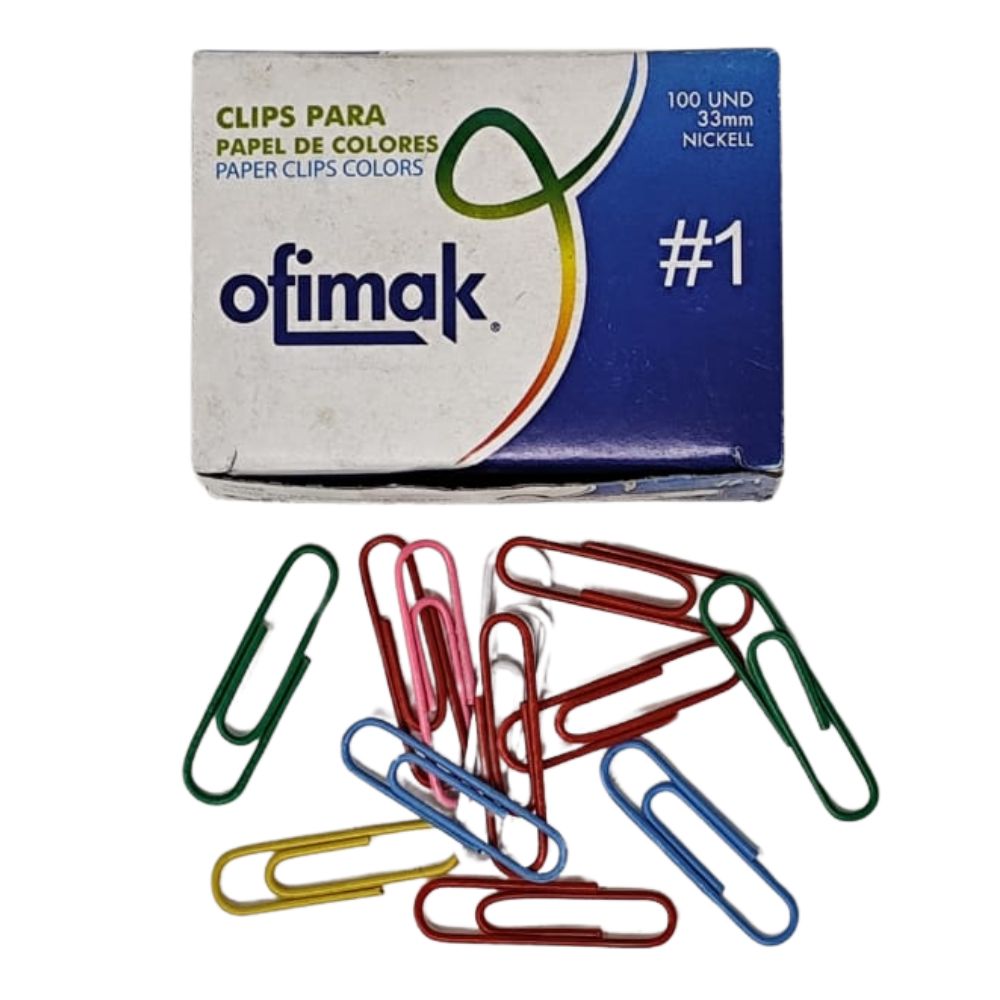 Ofimak Clips de Colores Para Papel 100 Und 33mm