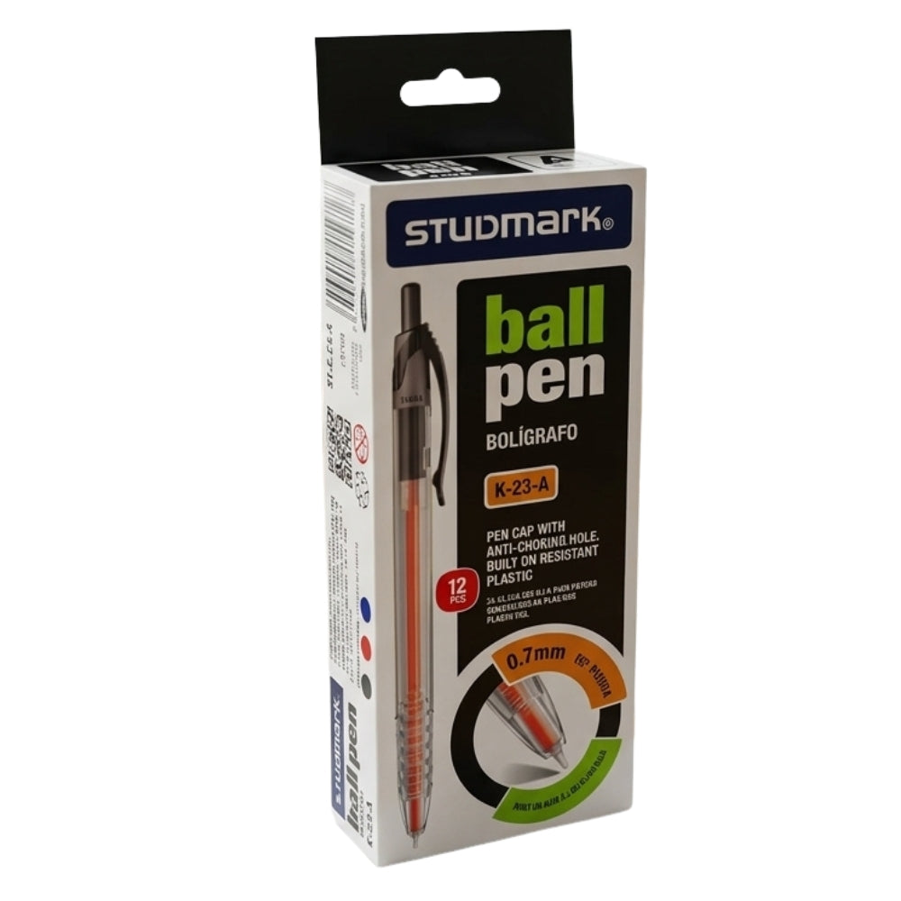 Studmark Bolígrafo Retráctil Negro 12Und