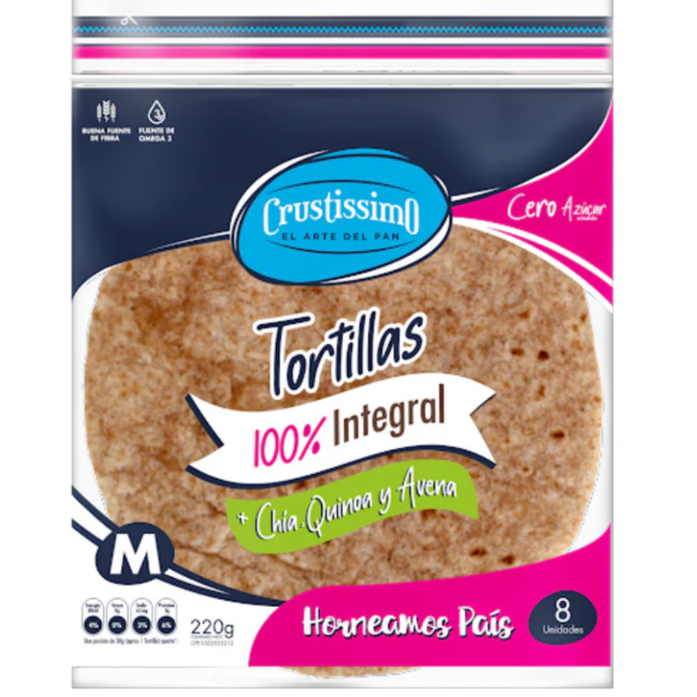 Tortillas Integrales Crustissimo de Chia+Quinoa y Avena 8 und