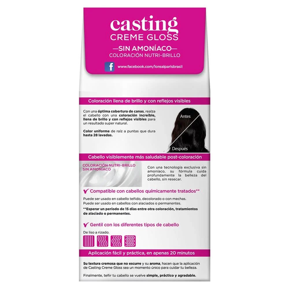 Tinte L'oreal Casting Creme Gloss Sin Amoniaco Nro. 200 Negro
