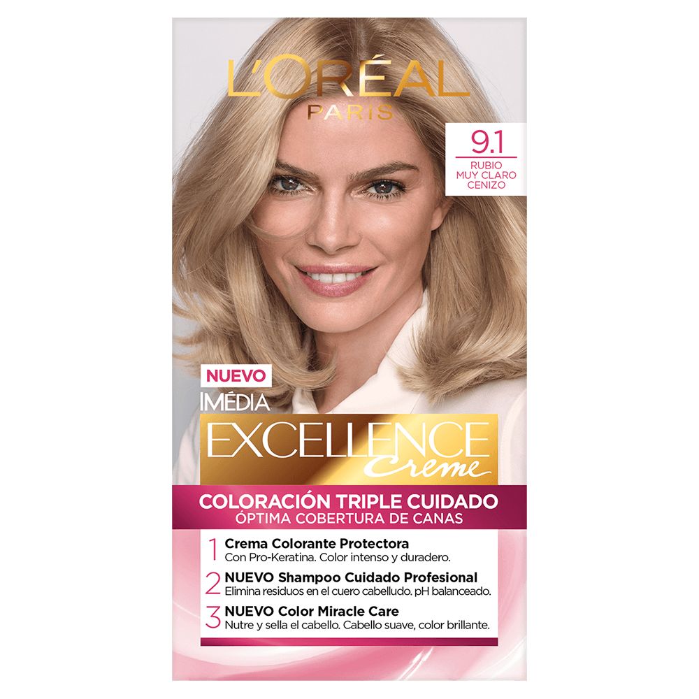 Tinte L'oreal Excellence Creme 9.1 Rubio Muy Claro Cenizo