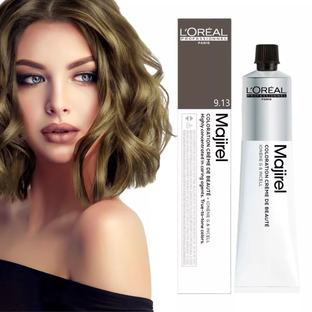 Tinte Loreal Majirel 9.13 Rubio Muy Claro Cenizo Dorado 50 ml