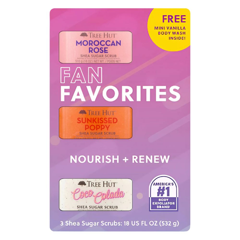 Tree Hut Fan Favorites Shea Sugar Scrub Set 3 Pack 510gr + 97ml