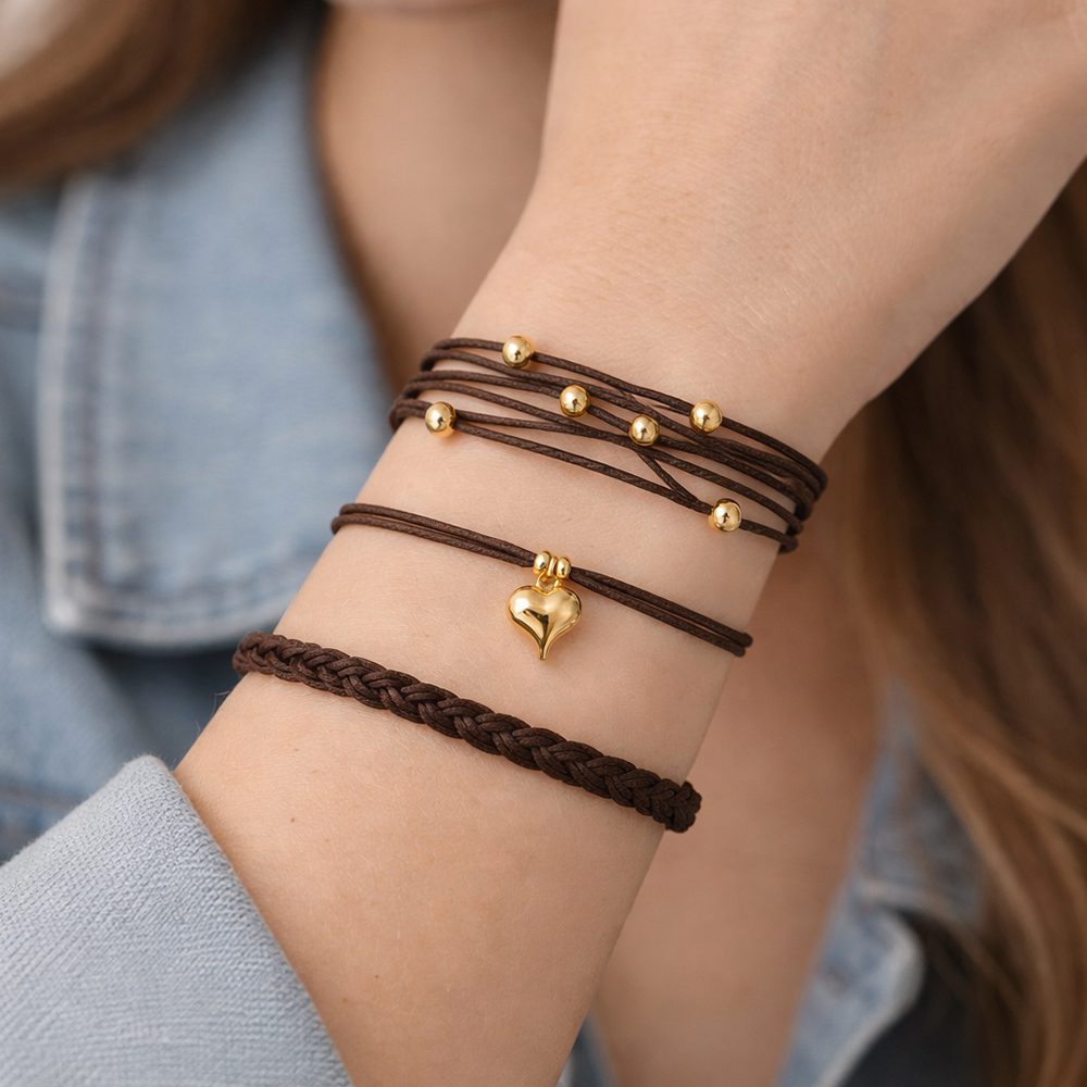 H&Co Trio De Pulseras Para Damas Metalizadas Color Dark Brown