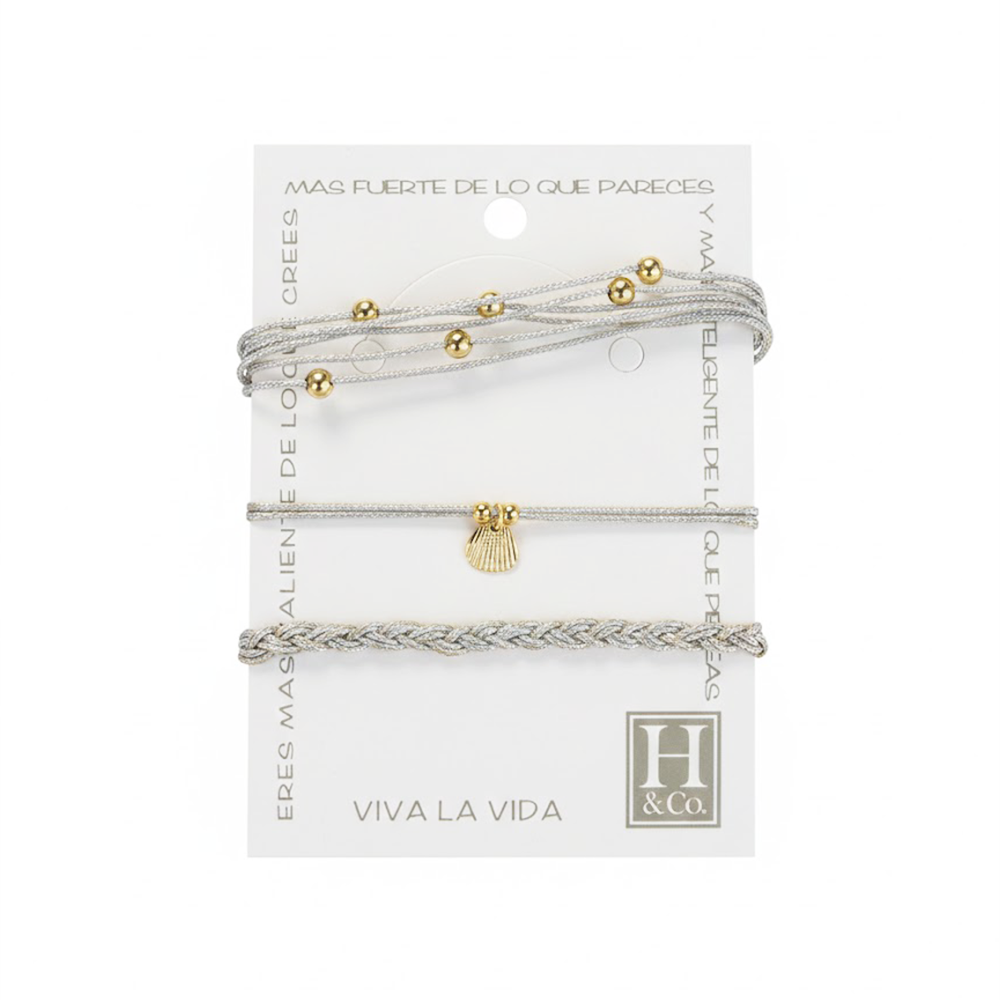 H&Co Trio De Pulseras Para Damas Metalizadas Color Perlado