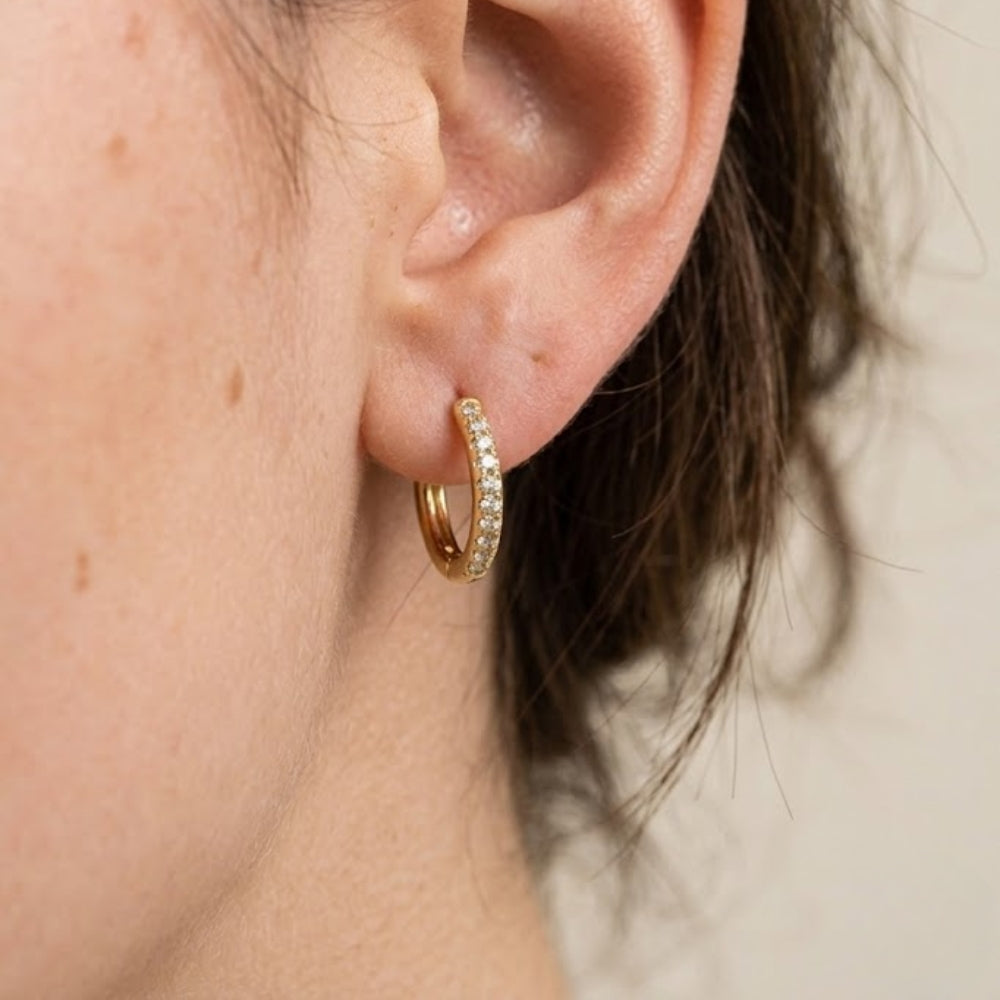 H&Co Zarcillo Para Damas Argolla Pequeña con Brillante