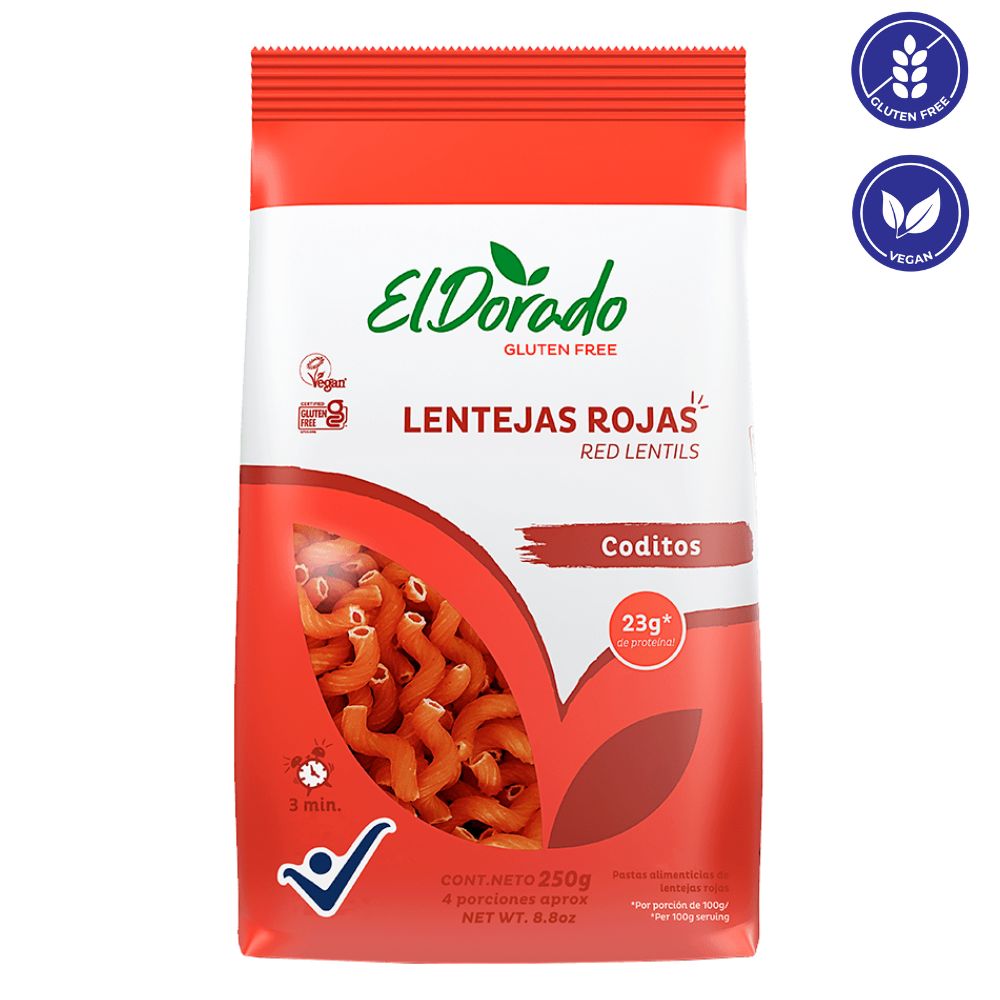 El Dorado Pasta De Lentejas Rojas Coditos 250 gr