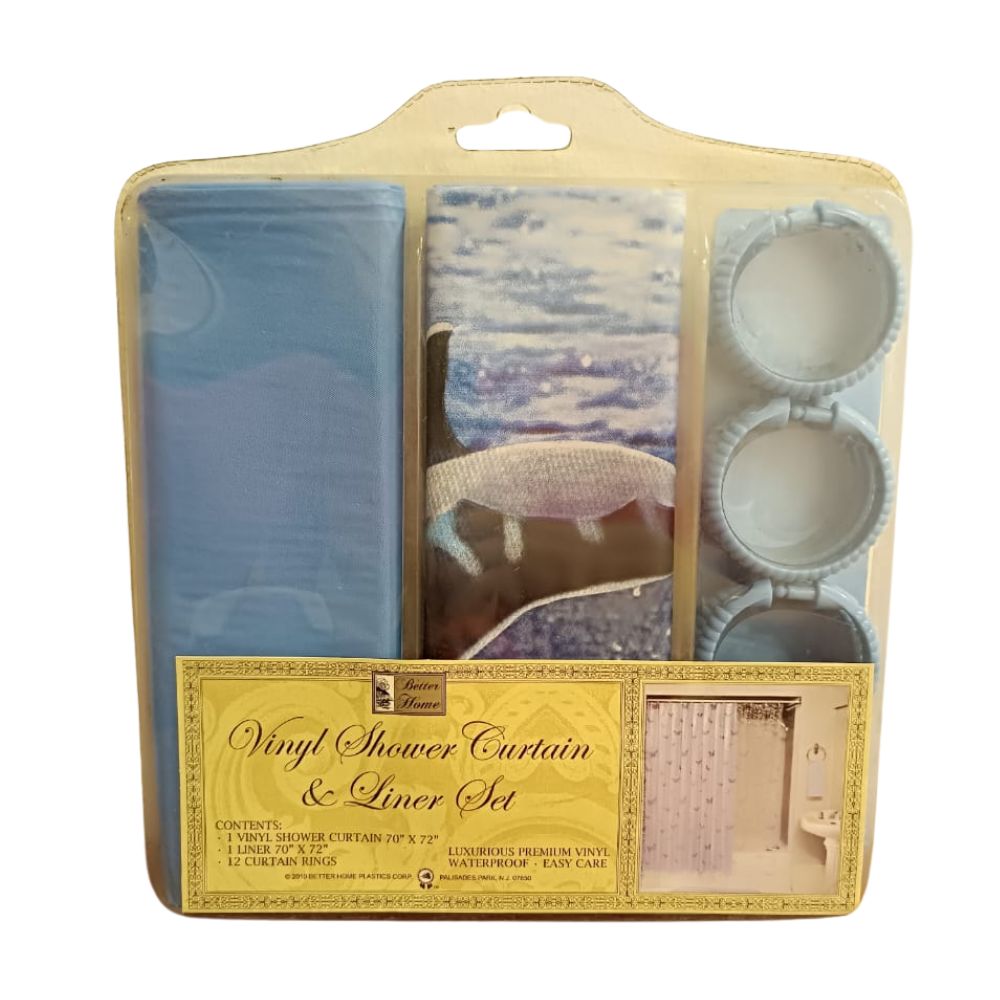 Cortina Para Ducha Vinyl Shower Curtain & Liner Set 178cm x 183cm Azul