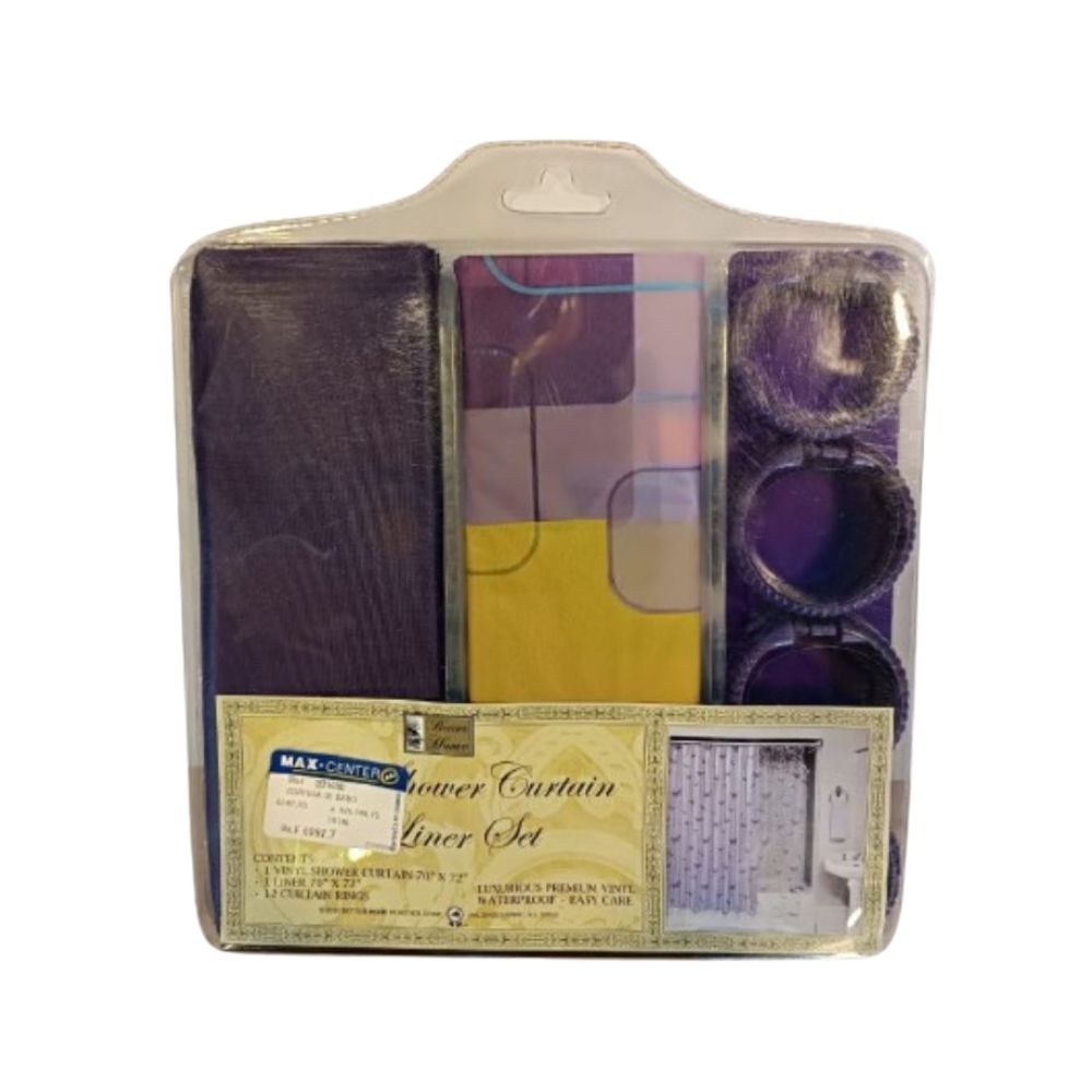 Cortina Para Ducha Vinyl Shower Curtain & Liner Set 178cm x 183cm Morado Oscuro
