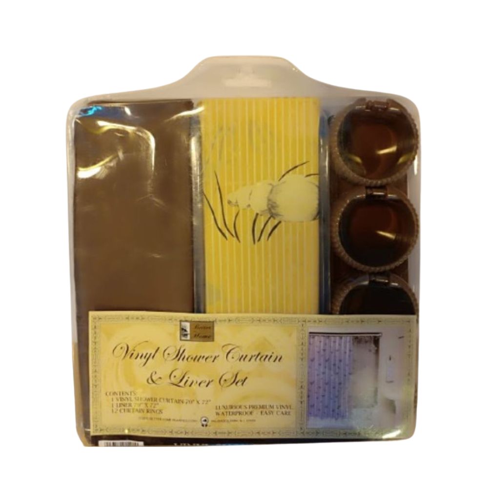 Cortina Para Ducha Vinyl Shower Curtain & Liner Set 178cm x 183cm Marrón con Flores