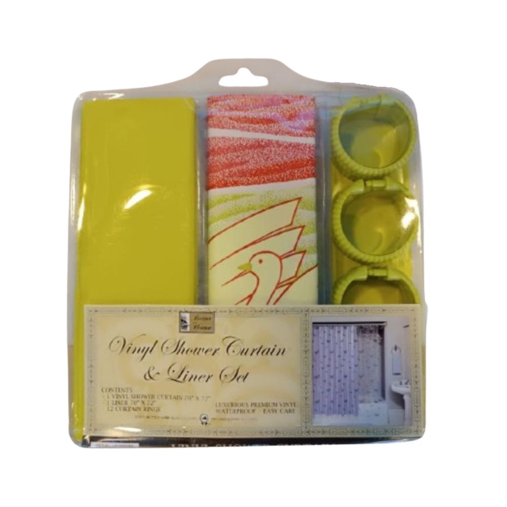 Cortina Para Ducha Vinyl Shower Curtain & Liner Set 178cm x 183cm Verde