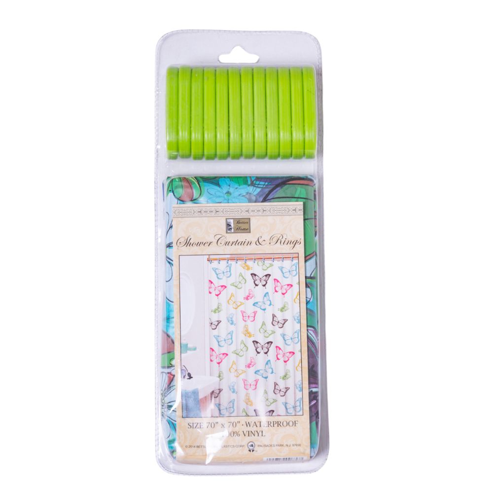 Cortina Para Ducha Vinyl Shower Curtain & Rings 70" x 70" Verde