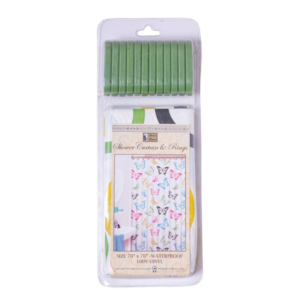 Cortina Para Ducha Vinyl Shower Curtain & Rings 70" x 70" Verde Oscuro