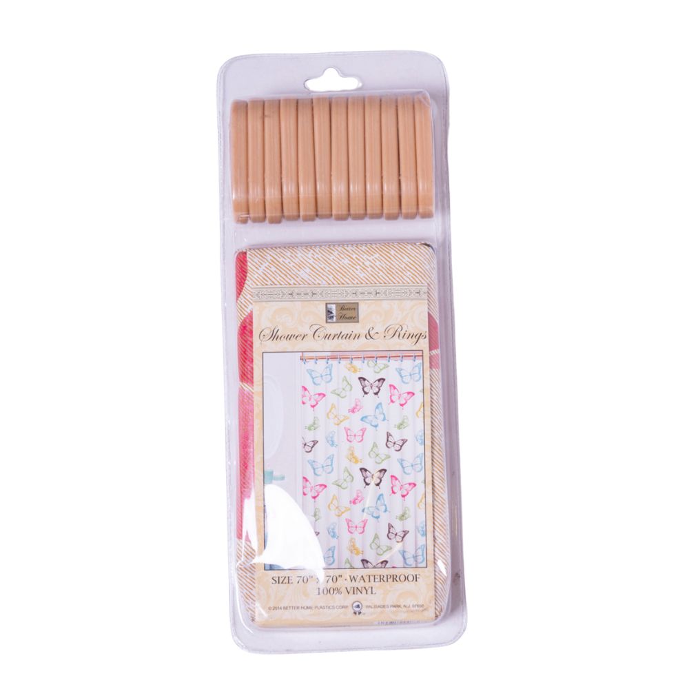 Cortina Para Ducha Vinyl Shower Curtain & Rings 70" x 70" Beige