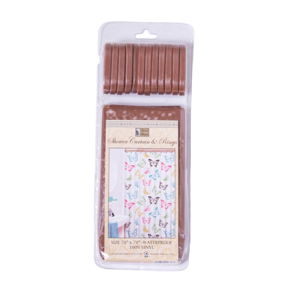 Cortina Para Ducha Vinyl Shower Curtain & Rings 70" x 70" Marrón