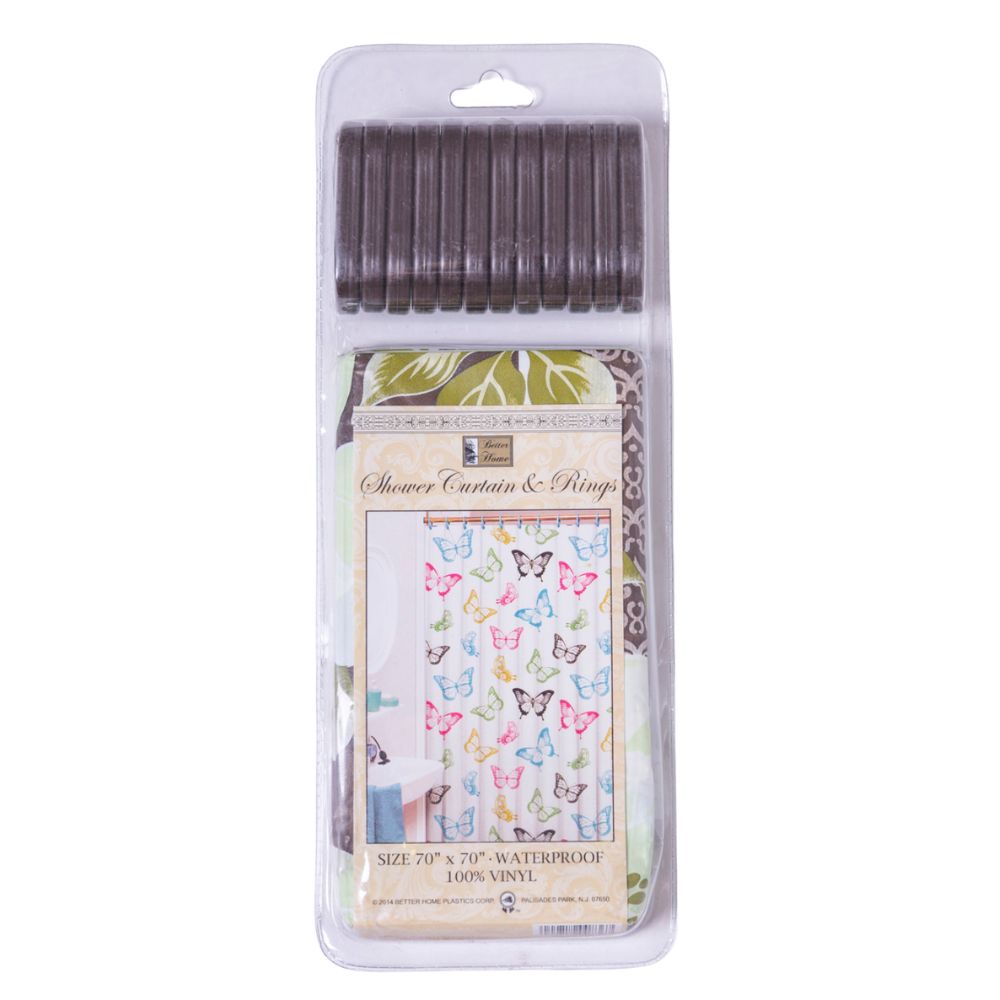 Cortina Para Ducha Vinyl Shower Curtain & Rings 70" x 70"