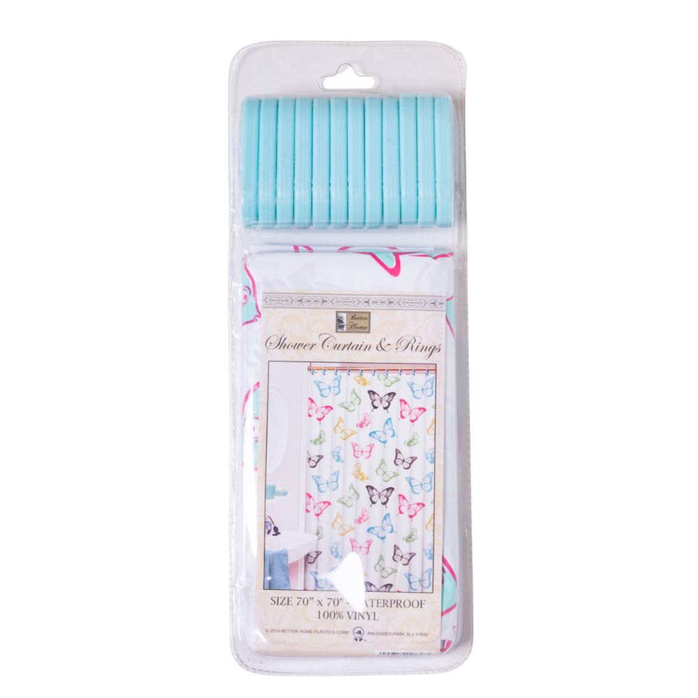 Cortina Para Ducha Vinyl Shower Curtain & Rings 70" x 70" Azul Celeste