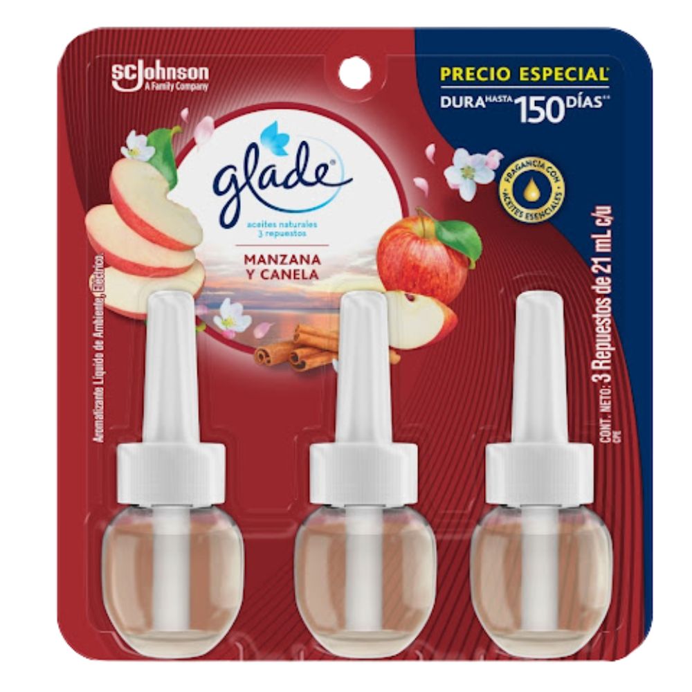 Glade Aceite Natural Ambientador Manzana Canela 3 x 21 ml c/u