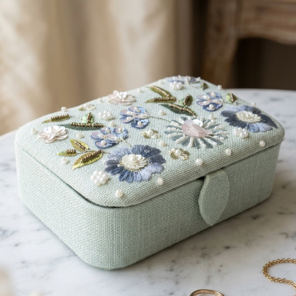 Jewelry Organizer Aqua Blue Floral