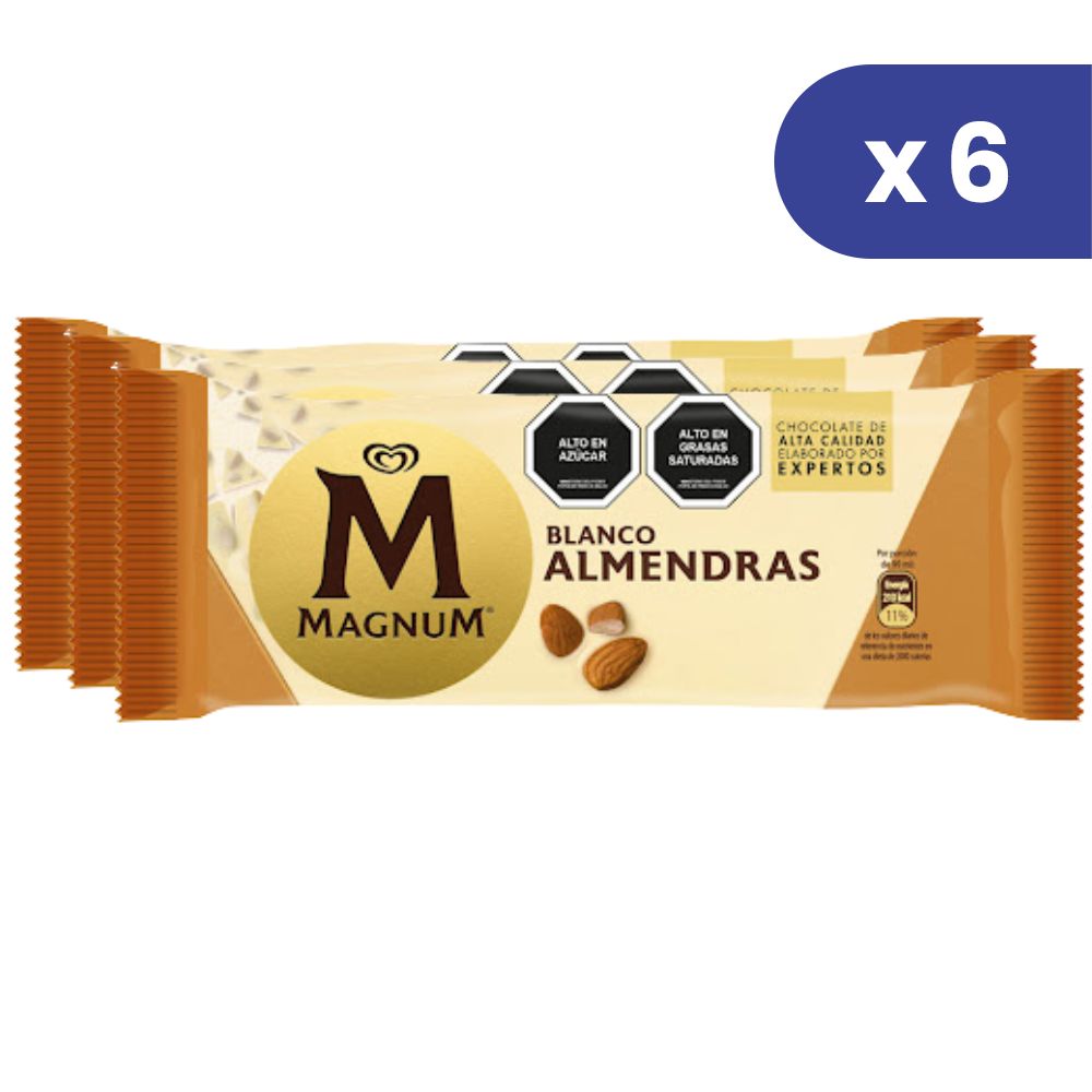 Magnum Tio Rico Helado Blanco Almendras 6 Und 90ml