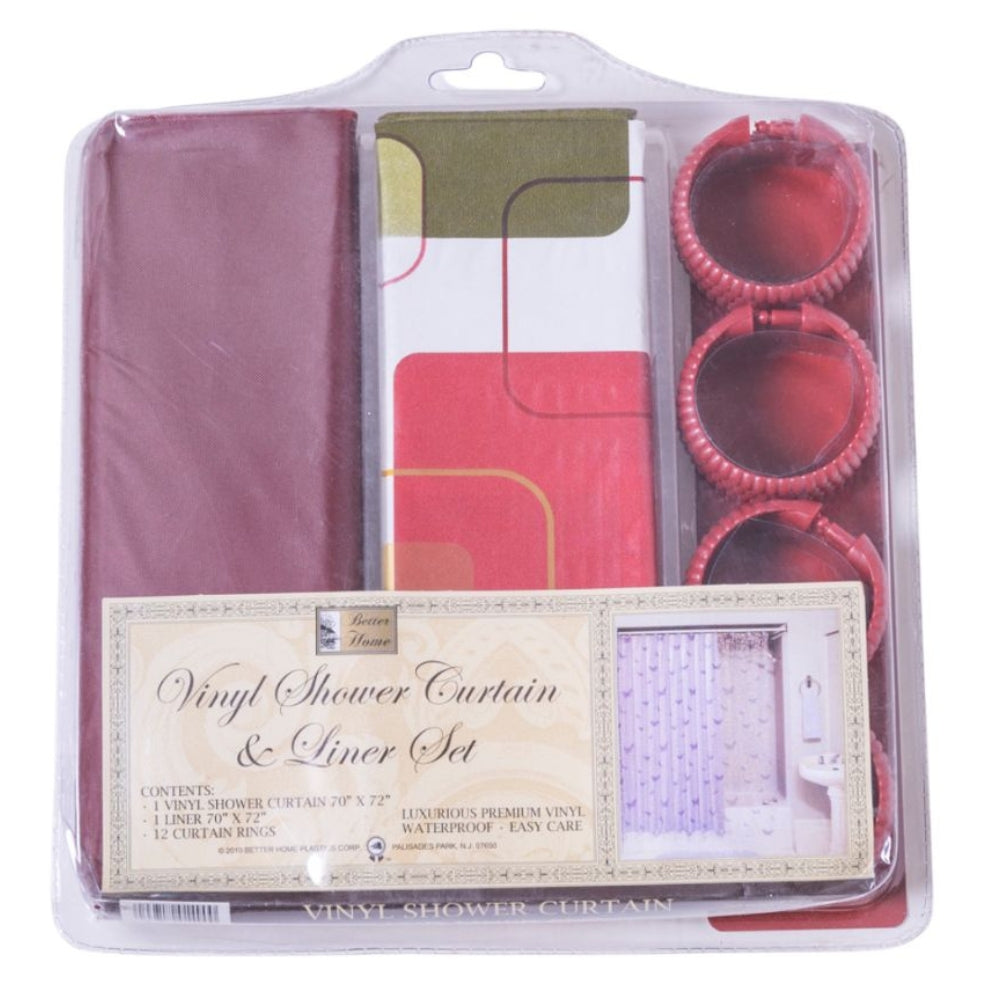 Cortina Para Ducha Vinyl Shower Curtain & Liner Set 178cm x 183cm Cuadrados