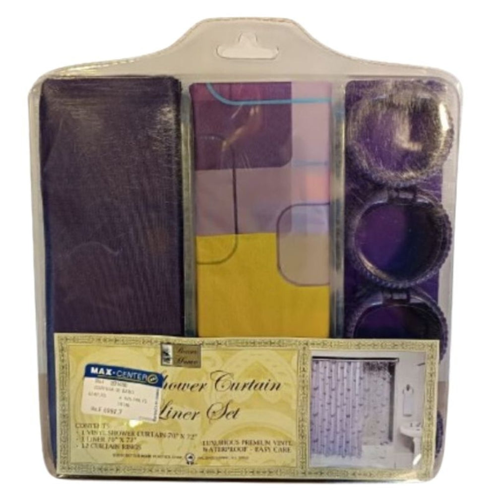 Cortina Para Ducha Vinyl Shower Curtain & Liner Set 178cm x 183cm Morado Oscuro
