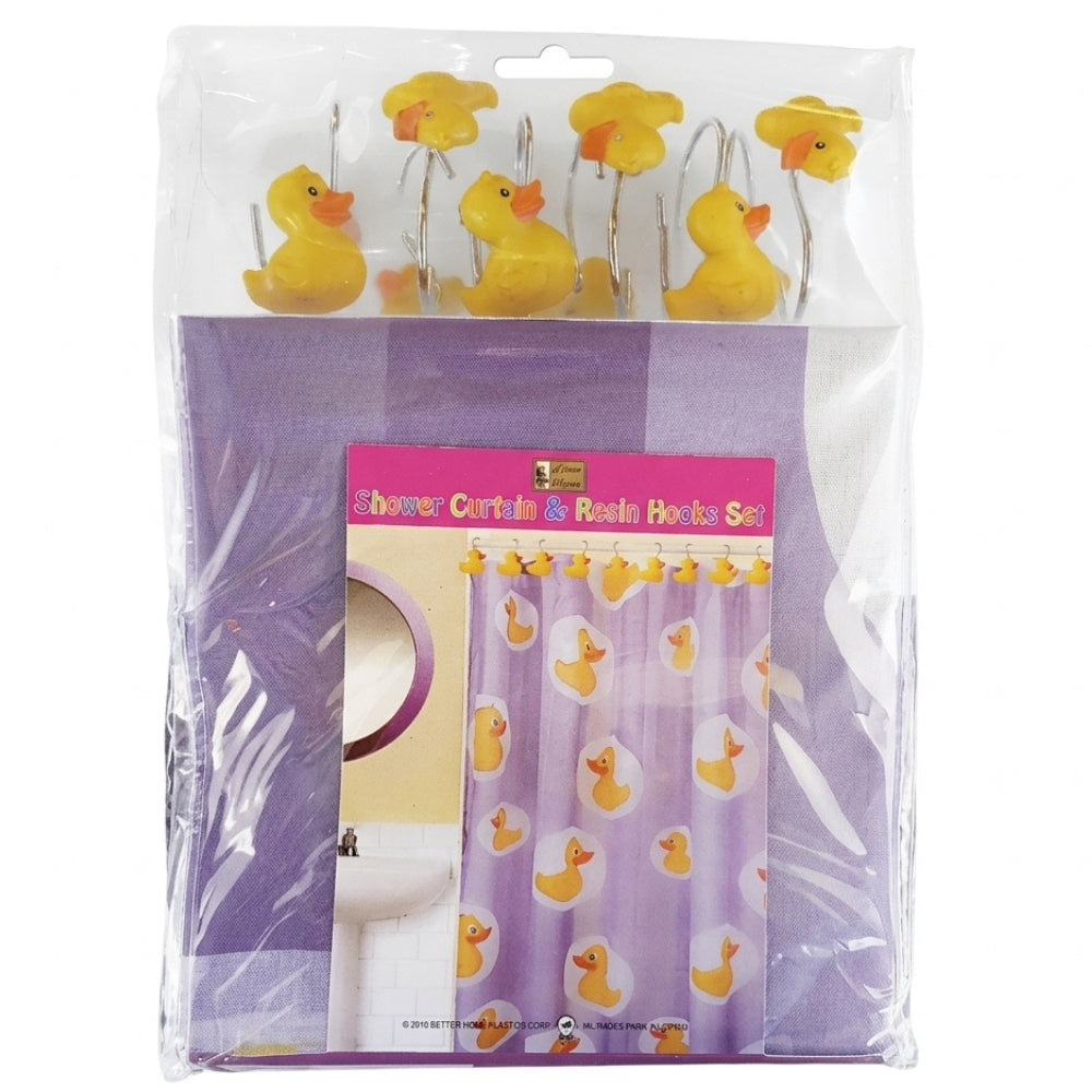 Cortina Para Ducha Shower Curtain & Resin Hooks Set 70" x 72" Patitos