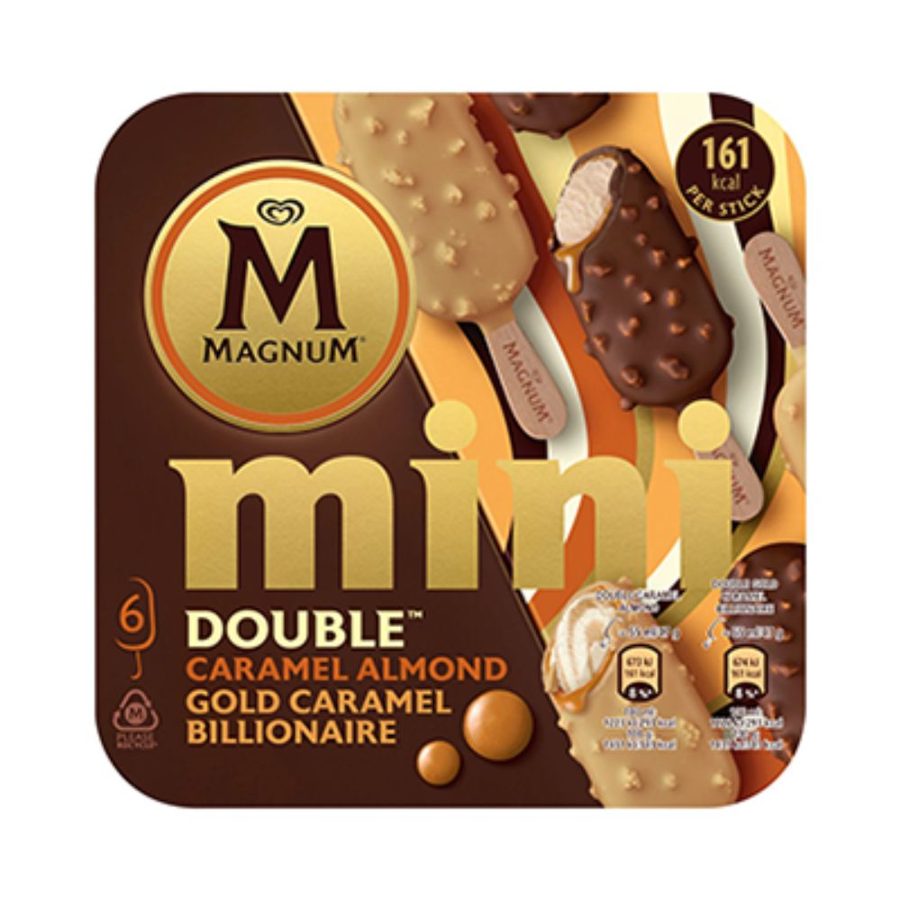 Helados Magnum 6 Pack Mini Double Caramel Almond Gold Caramel Billionaire 100g