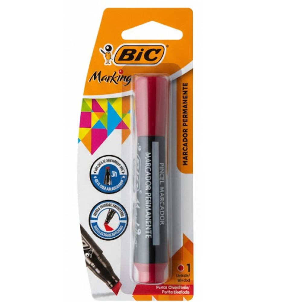 Marcador Rojo Permanente Bic Punta Biselada 1 Und