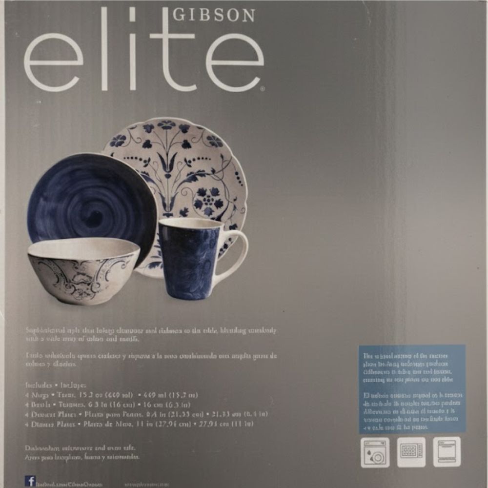 Vajilla Gibson Elite: Colección Gala Floral Azul 16 Pcs