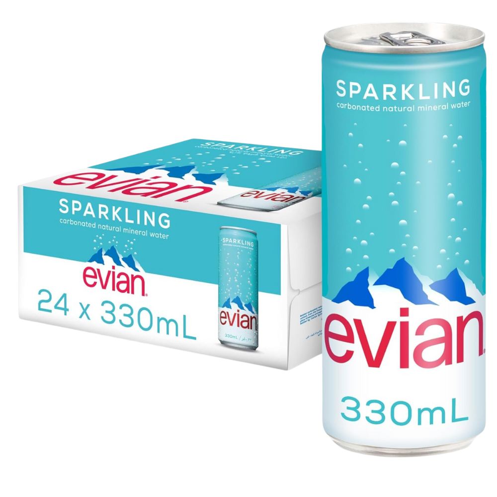 Evian Agua Sparkling 24 Latas 330ml Carbonated Natural Spring Water