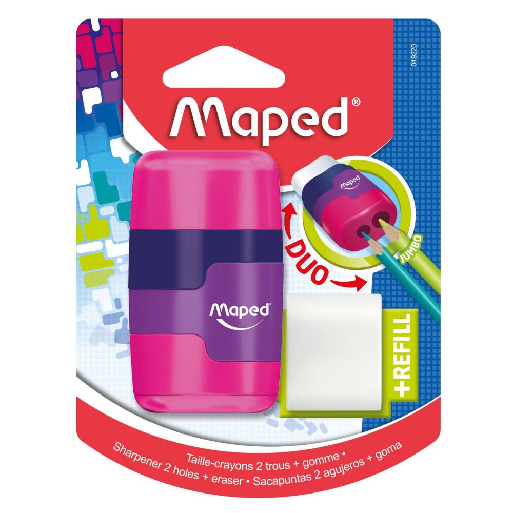 Maped Sacapunta Con Dos Orificios Y Goma Recargable 3 Colores