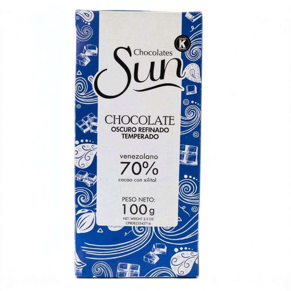 Chocolate Oscuro En Barra Refinado y Temperado Endulzado Con Xilitol 70% 100gr