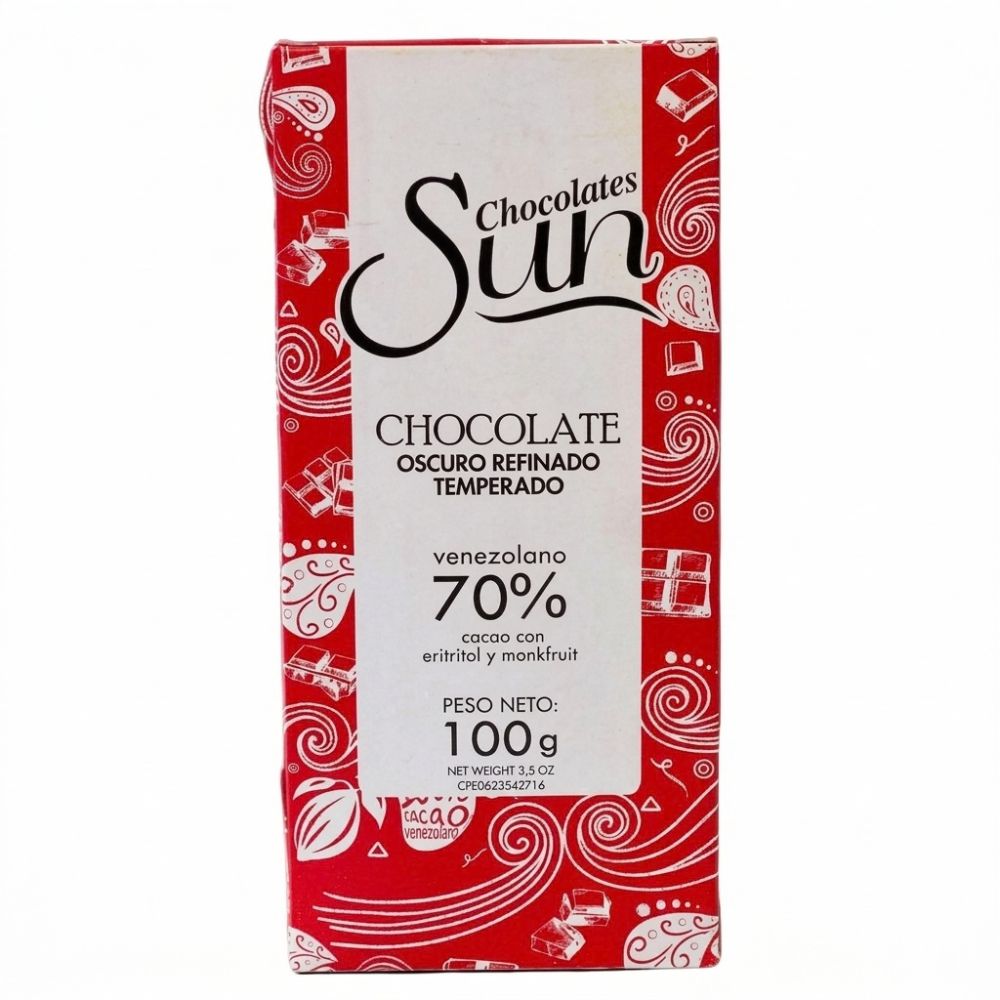 Chocolate Oscuro En Barra Refinado y Temperado Endulzado Con Eritritol 70% 100gr