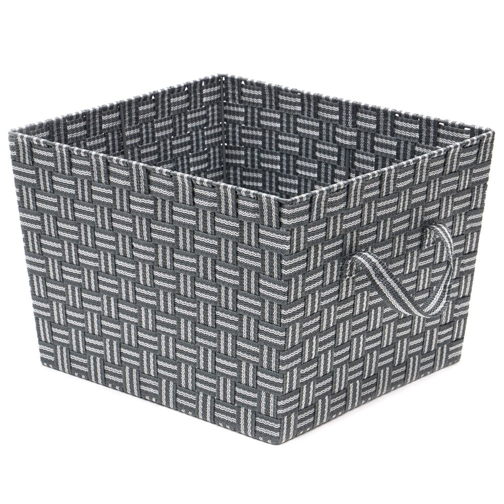 Cesta De Almacenamiento Extra Grande Con Correa Tejida Rayas Gris Home Basics