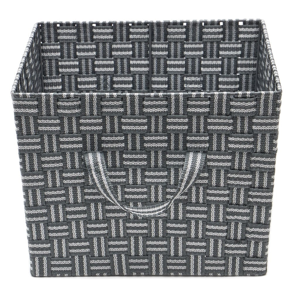 Cesta De Almacenamiento Extra Grande Con Correa Tejida Rayas Gris Home Basics