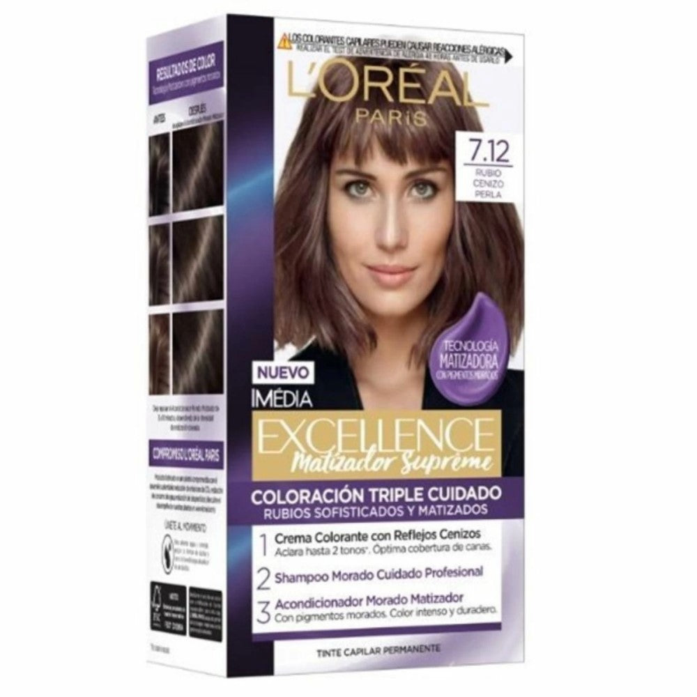 Tinte Para El Cabello L'oreal Excellence Matizador Supreme 7.12 Rubio Cenizo Perla